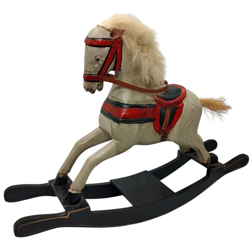 Vintage Rocking Horse Hand Painted Real Hair Christmas Purchased in Belgium SEE